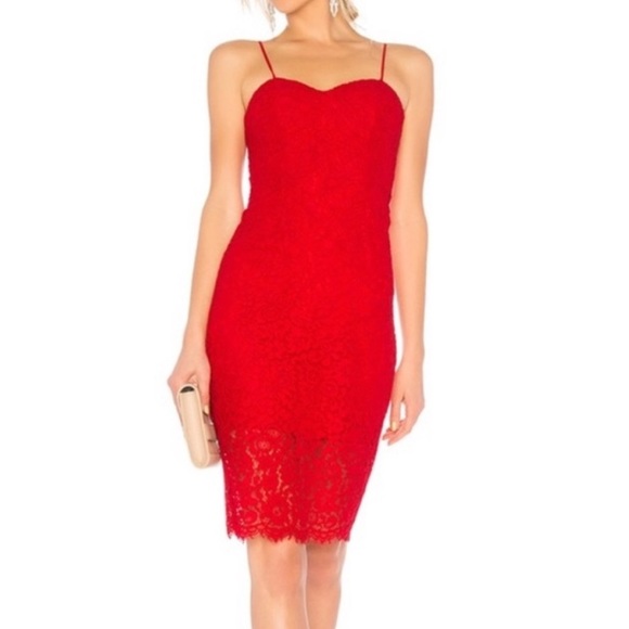 Bardot Red Lace Midi Dress size 8 worn once - Picture 1 of 3